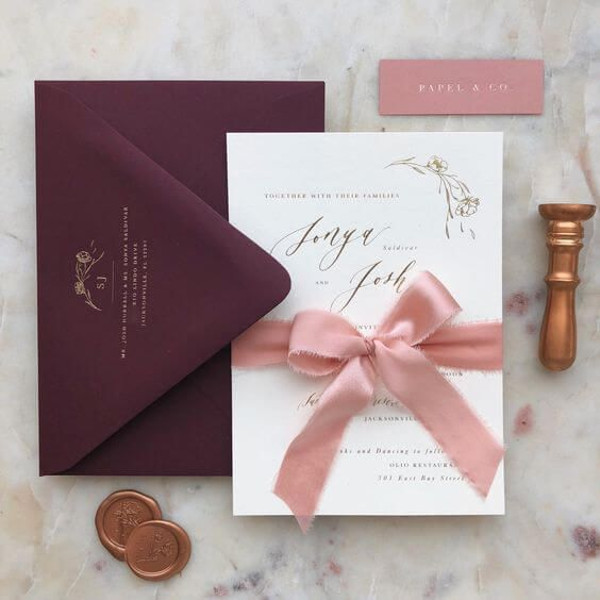 Berry and blush wedding stationery suite