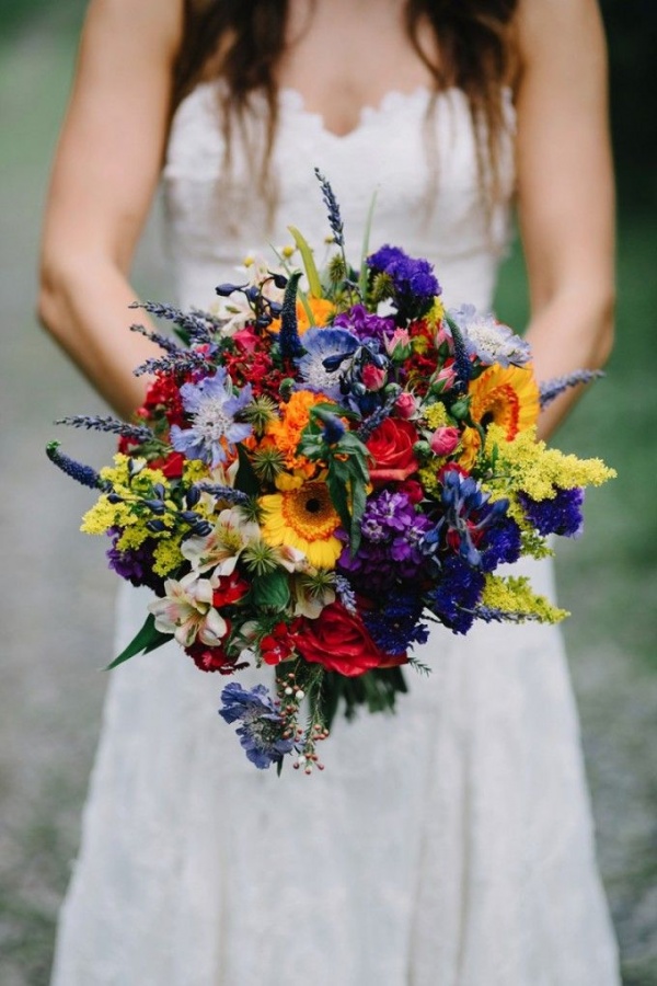 Statement wedding bouquet of brightly coloured flowers