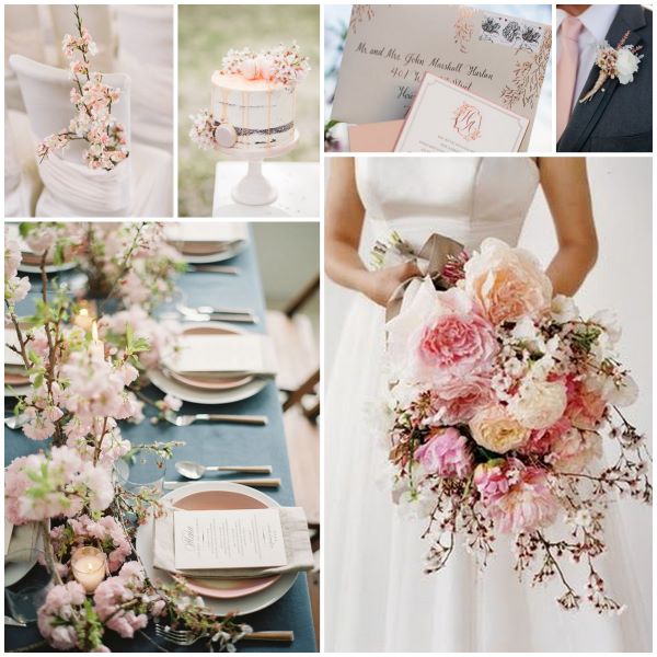 Inspiration board with spring blossom ideas to use in your wedding