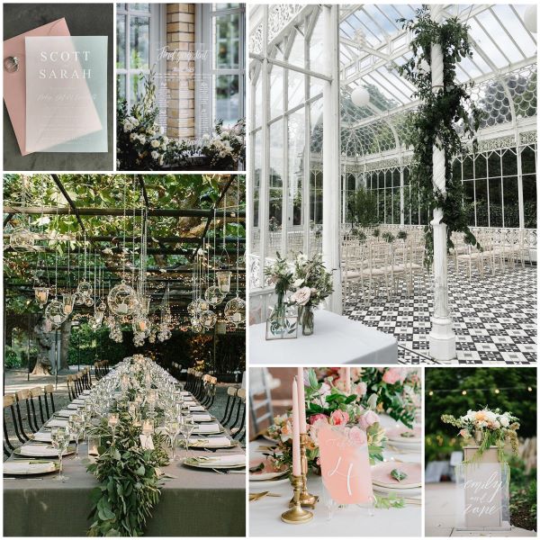 Inspiration board with ideas for using transparent details in your wedding